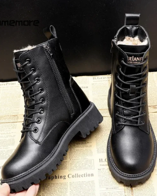 Andrea™ | Luxury Black Leather Winter Boots