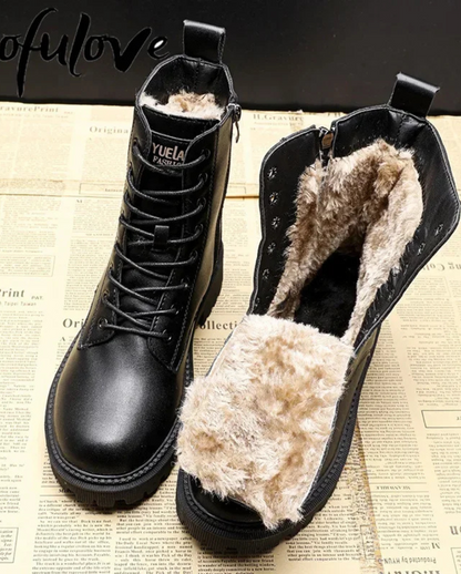 Andrea™ | Luxury Black Leather Winter Boots